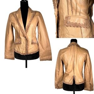 Cami Tan Leather Lace Jacket Boho Suede Artsy Cool Statement Western Cowboy